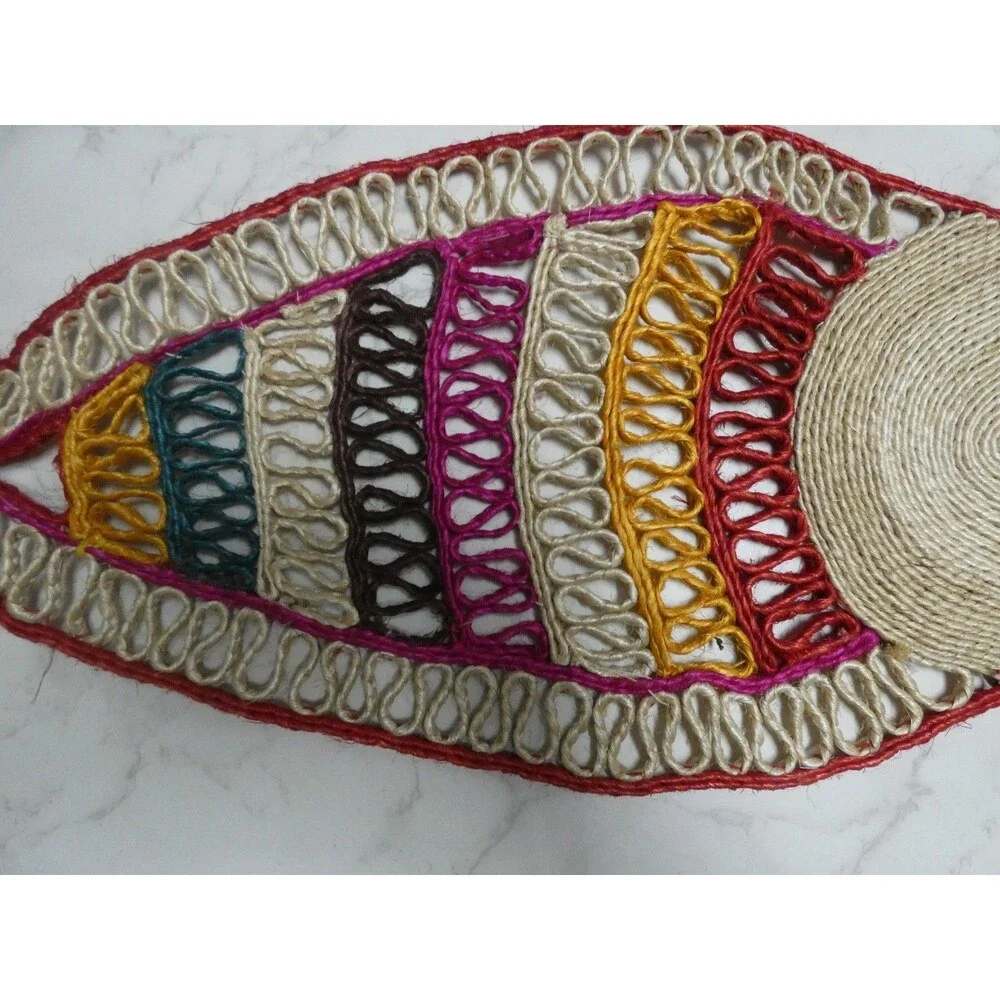 DollsofIndia Woven Banana Fiber Ratan Fish Raffia Placemat Trivet Multicolor 22